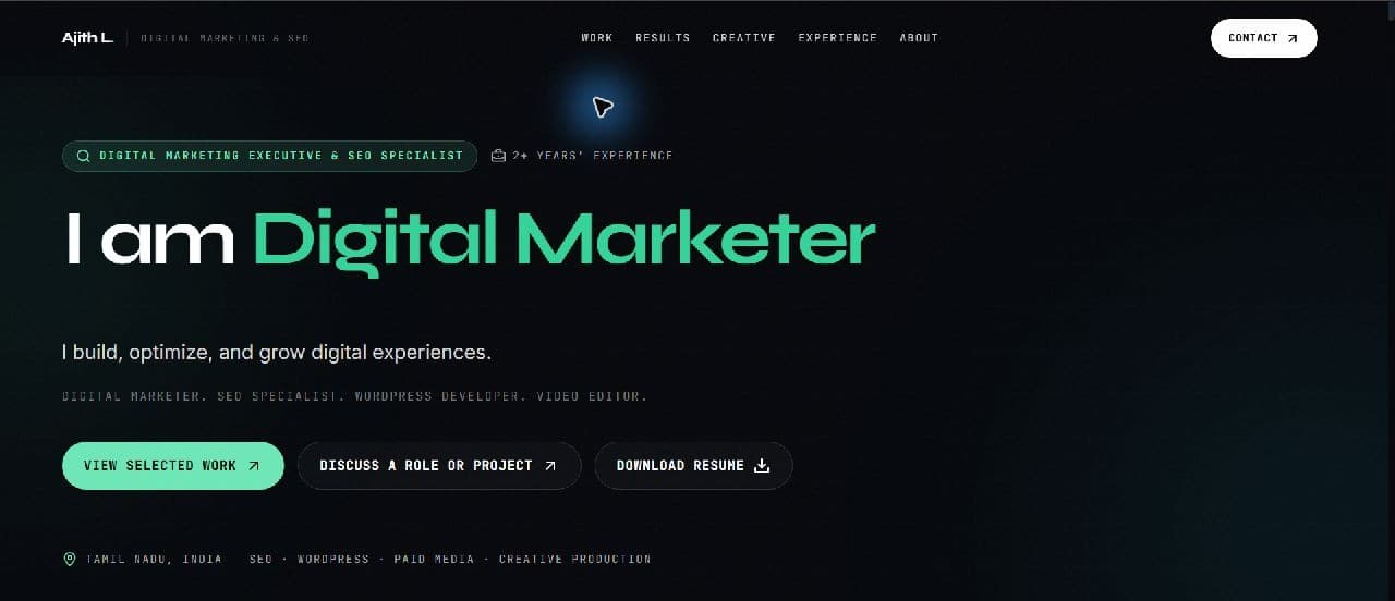 Ajith Lakshmanan Digital Portfolio interface view 1